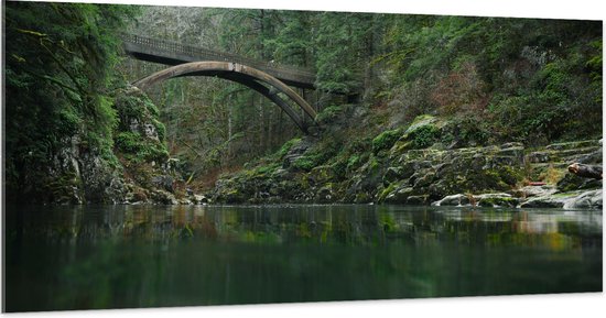 WallClassics - Verre Acrylique - Bridge de Moulton Falls - Pont dans la Forêt - 200x100 cm Photo sur Verre Acrylique (Avec Système d'accrochage)
