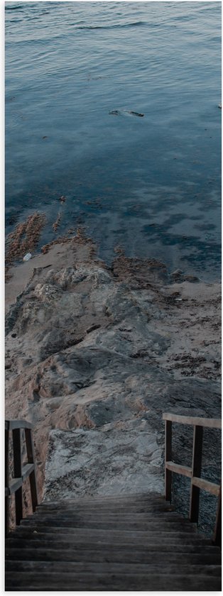 WallClassics - Poster Glossy - Escalier en Bois vers la Mer - 40x120 cm Photo sur Papier Poster avec Finition Brillante
