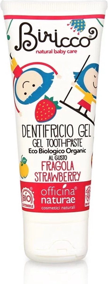 Goedkoopste Bio Junior Tandpasta Aardbeiensmaak zonder fluoride 75 ml & 2 Duurzame Cellulose Tandenborstels - Officina naturae