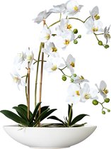 Kopu® Kunstbloem Orchidee 60 cm Wit met Schaal Ovaal - Phalenopsis