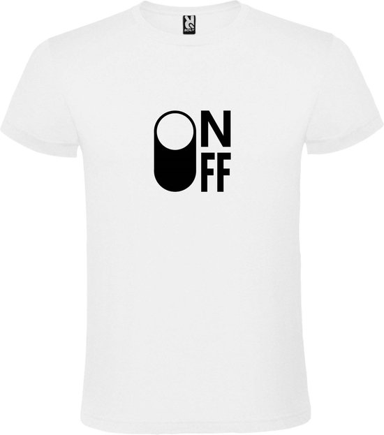 Wit T-Shirt met “ On/Off Button ON “ afbeelding Zwart Size XXXL
