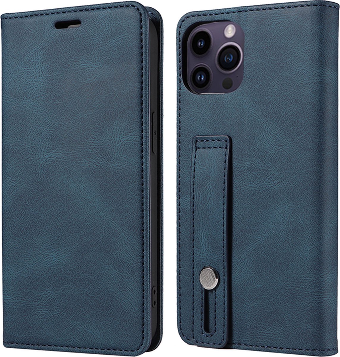 Hoesje Geschikt voor iPhone 14 Pro Met Screenprotector - Wallet Case - Donkerblauw
