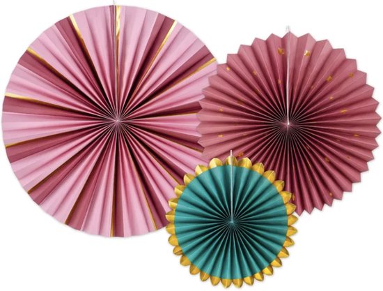 Partydeco - Waaiers Burgundy Papier (3 stuks)