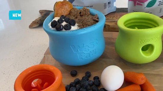 West Paw Toppl Zogoflex - Sterk Honden Speelgoed - Slowfeeder - Blauw - Large - 10 cm