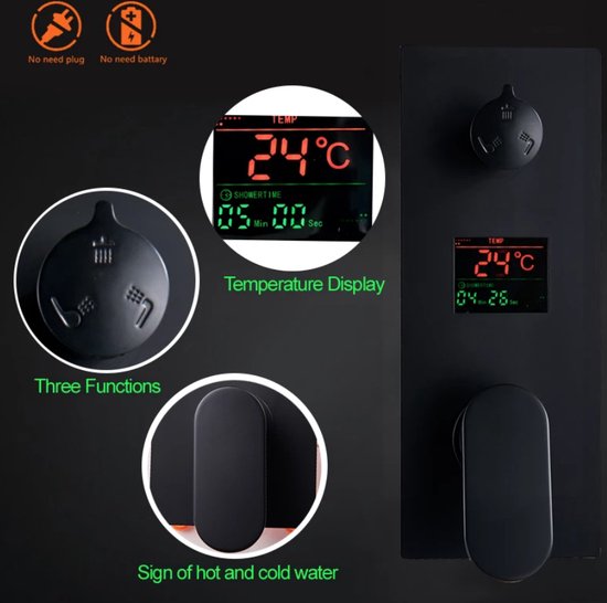 MEILLEUR CHOIX : Ensemble de douche SaniSupreme® New York Premium de Luxe LCD 16 pouces | Douche pluie 40 cm carrée 2 voies encastrable noir