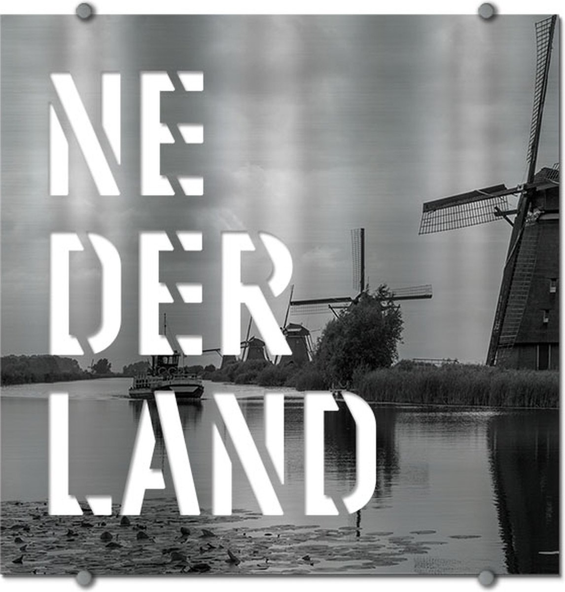 Letterschilderij - Nederland2 Full-Color | Woonaccessoire Aluminium paneel met freesletters | 70x70cm | Dibond | Uniek | Modern | Vierkant | Kantoor | Woonkamer | Slaapkamer | Voor binnen en buiten..