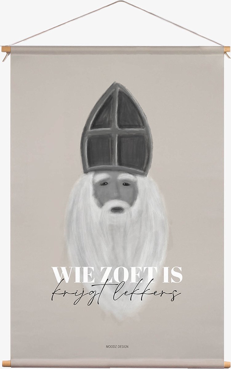 MOODZ design Textielposter | Wie zoet is krijgt lekkers | Sinterklaasfeest | 60x90 cm Bruin