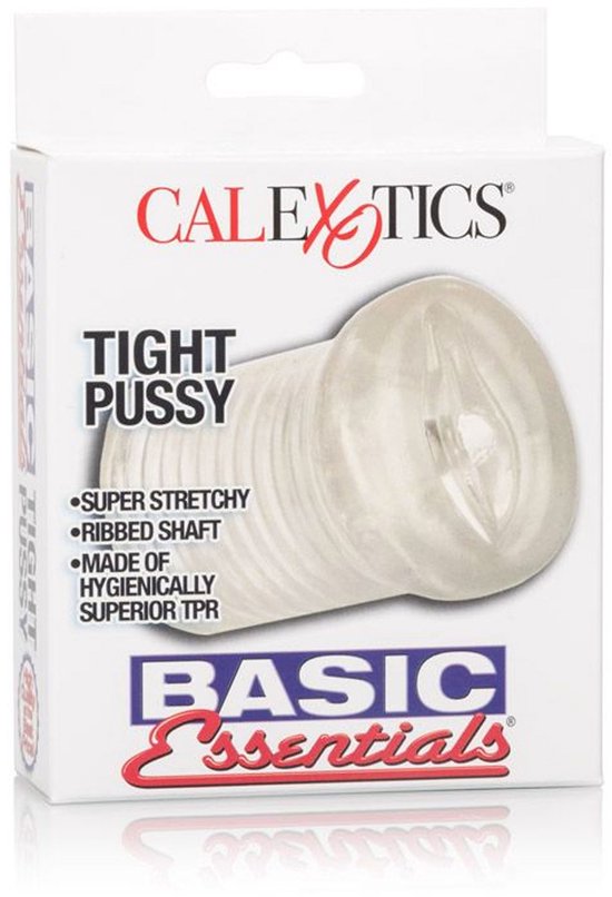 Verpakking Calexotics Basic Essentials Tight Pussy masturbator, met productafbeeldingen.
