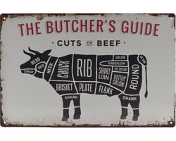Wandbord – The Butcher's Guide - Slager - Slagerij - Retro - Wanddecoratie – Reclame bord – Restaurant – Kroeg - Bar – Cafe - Horeca – Metal Sign – 20x30cm