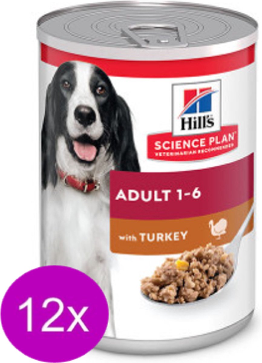 12x Hill's Science Plan Adult Kalkoen in Blik - Hondenvoer - 370g