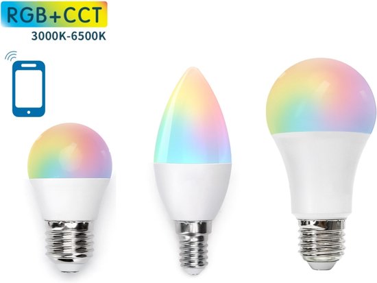 WiFi LED lampen proef/start pakket 3 stuks | gloeilamp E27 - kaarslamp E14 - kogellamp E27 | RGB + 3000K~6500K - 230V | leuk als sinterklaas & kerst cadeau