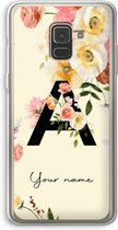 Gepersonaliseerd - Case Company® - Hoesje geschikt voor Samsung Galaxy A8 (2018) hoesje - Flirty Flowers Monogram - Soft Cover Telefoonhoesje - Bescherming aan alle Kanten en Schermrand