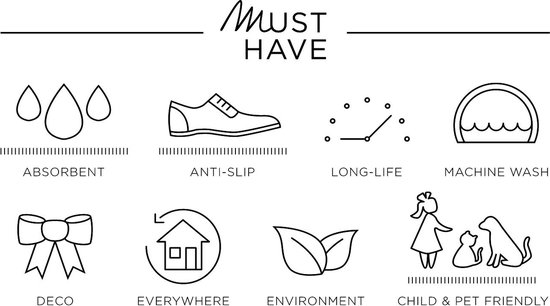 Must Have : Absorbant, antidérapant, longue durée, lavable en machine, déco, partout, environnement, adapté aux enfants et animaux.