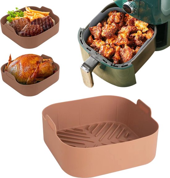 Consumerce® Premium Vierkante Siliconen Bakplaat voor AirFryer XXL Bruin (21cm) – AirFryer Accesoires – AirFryer Bakjes Siliconen – AirFryer Siliconen Bakje – AirFryer Bakpapier Siliconen – AirFryer Bakpapier XXL – AirFryer Bakje AirFryer Bakvorm