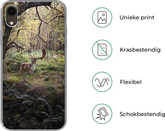 Coque de téléphone compatible avec iPhone XR - Animal de la forêt - Cerf - Soleil - Coque en Siliconen