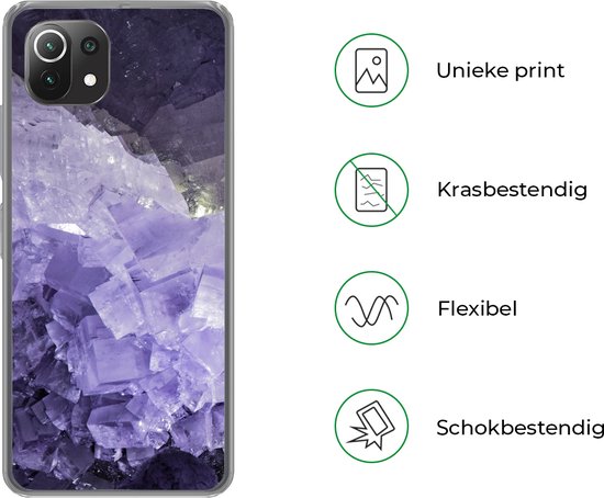 Coque Xiaomi 11T - Natuursteen - Violet - Cristaux - Coque en Siliconen