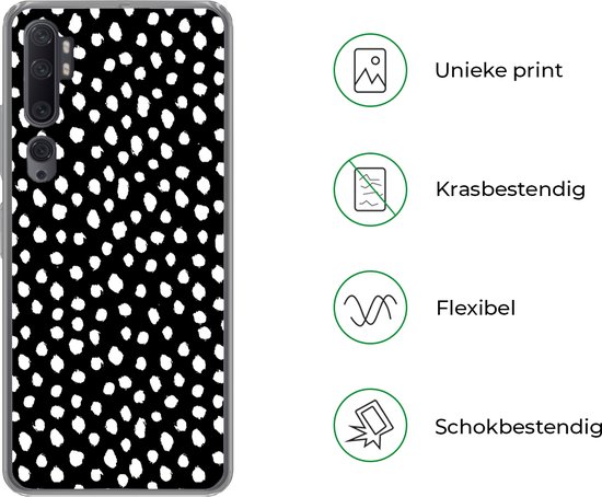 Xiaomi Mi Note 10 Pro - Pois - Zwart - Wit - Coque de téléphone en Siliconen