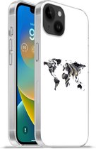 Geschikt voorApple Iphone 14 Plus - Soft case hoesje - Wereldkaart - Goud - Lijn - Siliconen Telefoonhoesje
