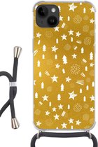 Geschikt voorApple Iphone 14 Plus - Crossbody Case - Kerst - Feest - Goud - Siliconen - Crossbody - Backcover met Koord - Telefoonhoesje met koord - Hoesje met touw