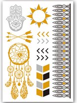 GlittersXL - Temporary Tattoo Goud/Gold (11x6cm) [Neptattoo Ibiza Turquoise - Tijdelijke tatoeage - Nep Fake Tattoos - Water overdraagbare festival sticker henna outfit tattoo - Glitter tattoo - Volwassenen Kinderen Jongen Meisje]