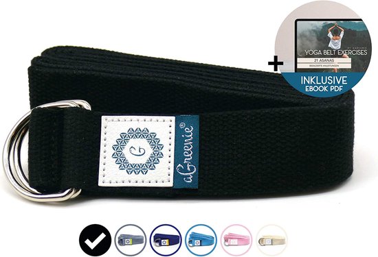 aGreenie Premium Yoga Riemen gemaakt van 100% katoen - 240 x 3,8cm / Yoga Strap voor een intensievere stretch / Yoga Riem + gratis workout instructies