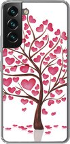 Geschikt voor Samsung Galaxy S22 hoesje - Een illustratie van een boom met hartjes - Siliconen Telefoonhoesje