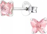 La Rosa Princesa Kleine roze Vlinder Oorbellen Zilver - Meisjes oorknoppen met kristal steentjes