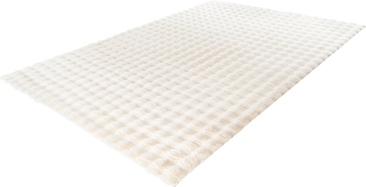 Lalee Harmony - 3d Vloerkleed - Tapijt – Karpet - Hoogpolig - Superzacht - Fluffy - Shiny- 3d blokjes- rabbit- 120x170cm ivoor gebroken wit