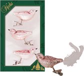 3x stuks luxe glazen decoratie vogels op clip velvet roze 11 cm - Decoratievogeltjes - Kerstboomversiering