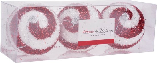 Home & Styling Kerstballen - 3 ST - rood / wit - gedecoreerd - kunststof - 10 cm