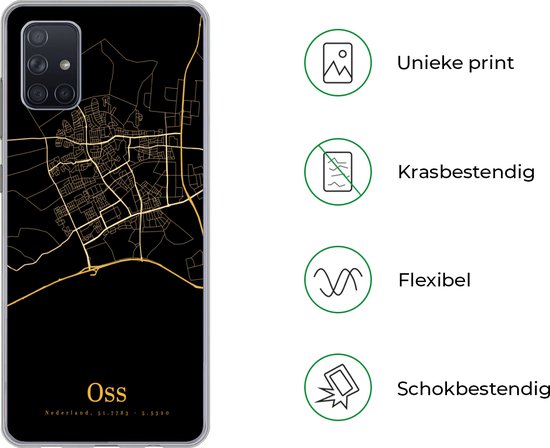 Telefoonhoesje Geschikt voor Samsung Galaxy A71 hoesje - Oss - Kaart - Black and gold - Siliconen Telefoonhoesje Telefoonhoesje
