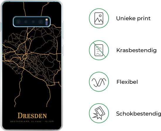 Coque Samsung Galaxy S10 Plus - Dresde - Carte - Or - Coque de téléphone en Siliconen