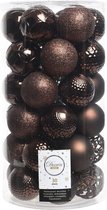 Donker bruine kerstversiering kerstballen set kunststof 6 cm 36x