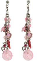 Behave ® - oorhangers dames roze met knoop en diverse hangertjes