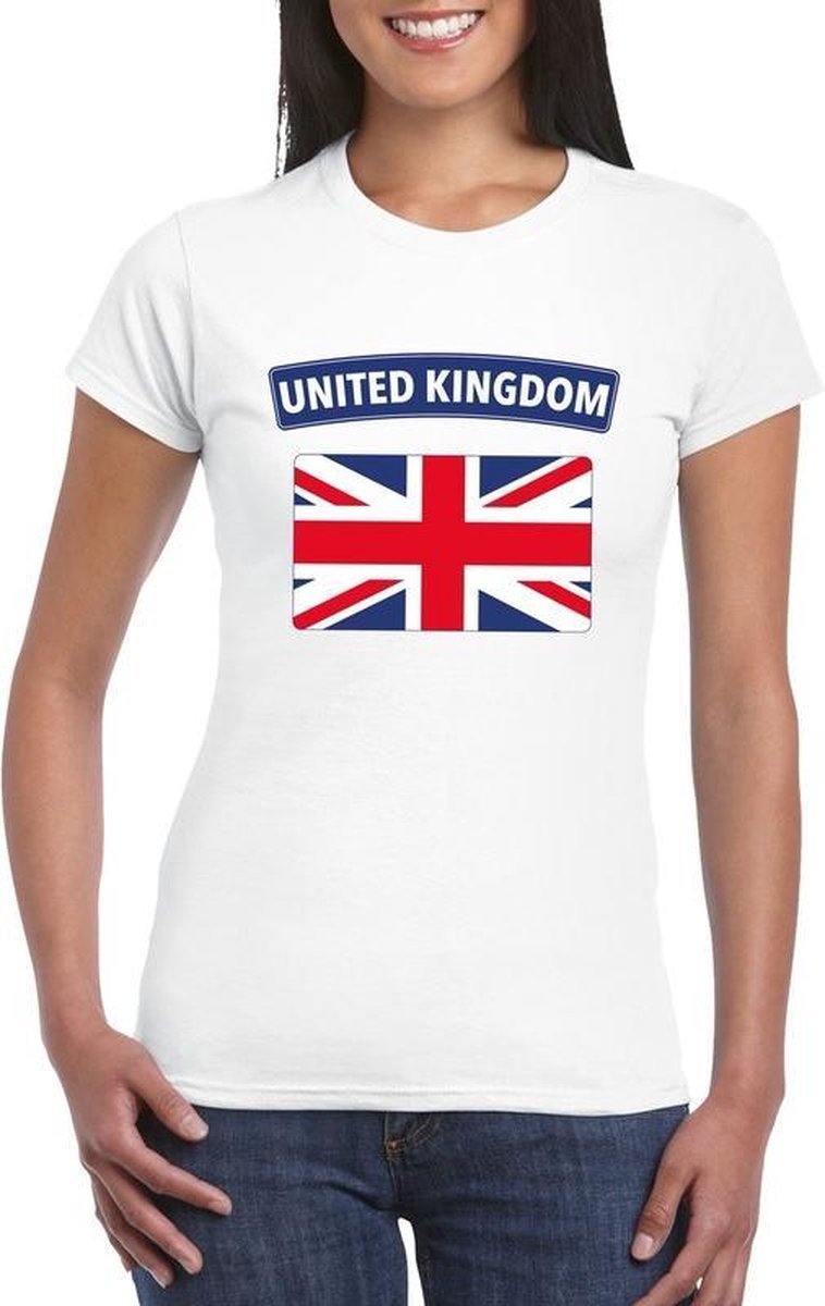 T-shirt met Groot Brittannie/ Engelse vlag wit dames XL