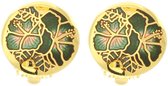 Behave® Dames Oorbel clip goud-kleur met groen emaille bloemen
