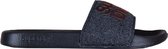 Superdry Lineman Pool Heren Slippers - Black/Black Grit/Hazard Orange - Maat 40/41
