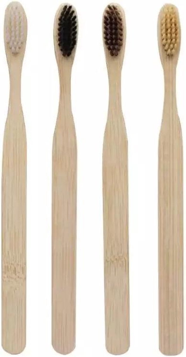Bamboe tandenborstel - 4-pack - familieverpakking met 4 verschillende kleuren