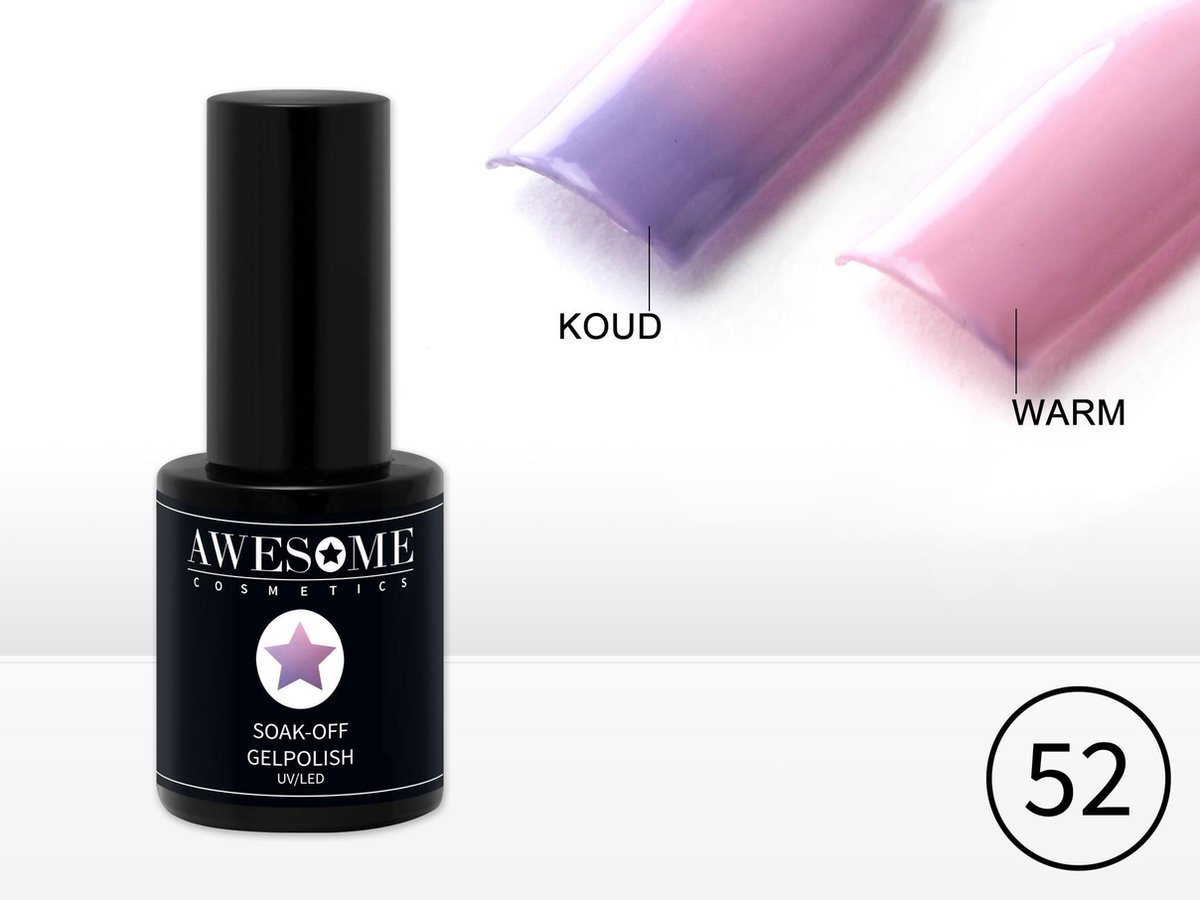 Goedkoopste Awesome 52 Thermo Gelpolish Lila - Baby Roze - Thermo Gellak - Thermo Gel nagellak - UV & LED