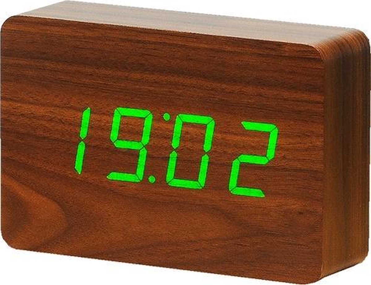 Gingko Wekker - Alarmklok Brick Click Clock walnut - oplaadbaar