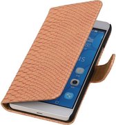 Huawei Honor 6 Plus Snake Slang Booktype Wallet Hoesje Roze - Cover Case Hoes