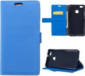 Litchi cover blauw wallet case hoesje Huawei P9 Plus