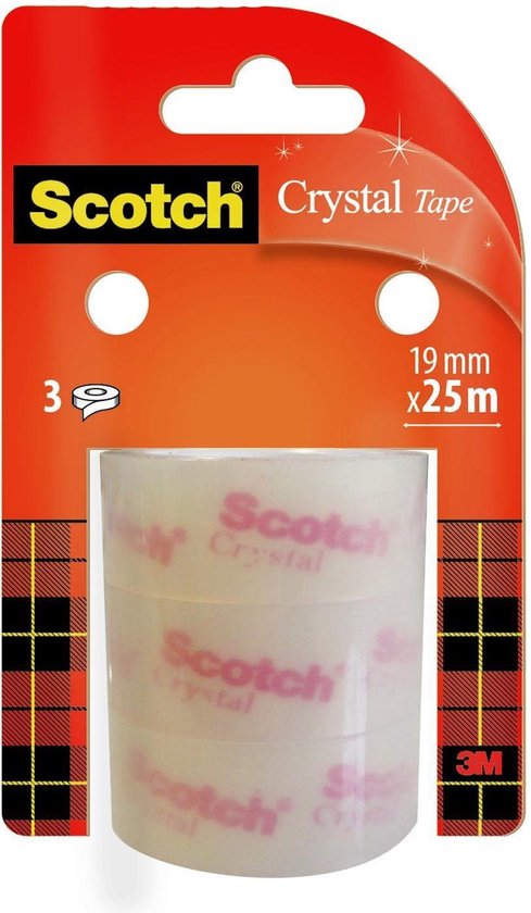 Scotch® Crystal Clear Tape, Navullingen, 19 mm x 25 m, 3 rollen