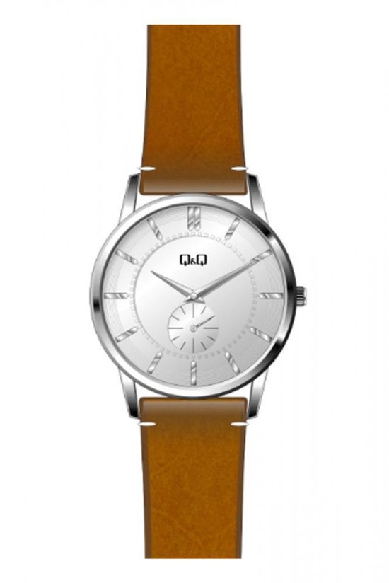 Mooi plat Q&Q horloge met Bruine band QA60J807