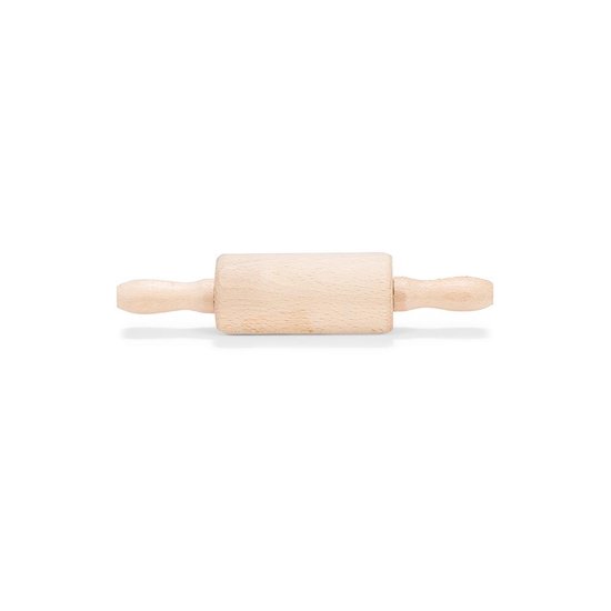 Petit rouleau à pâtisserie en bois avec deux poignées.