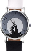Horloge - Poes - Zwart wit bandje - 38 mm