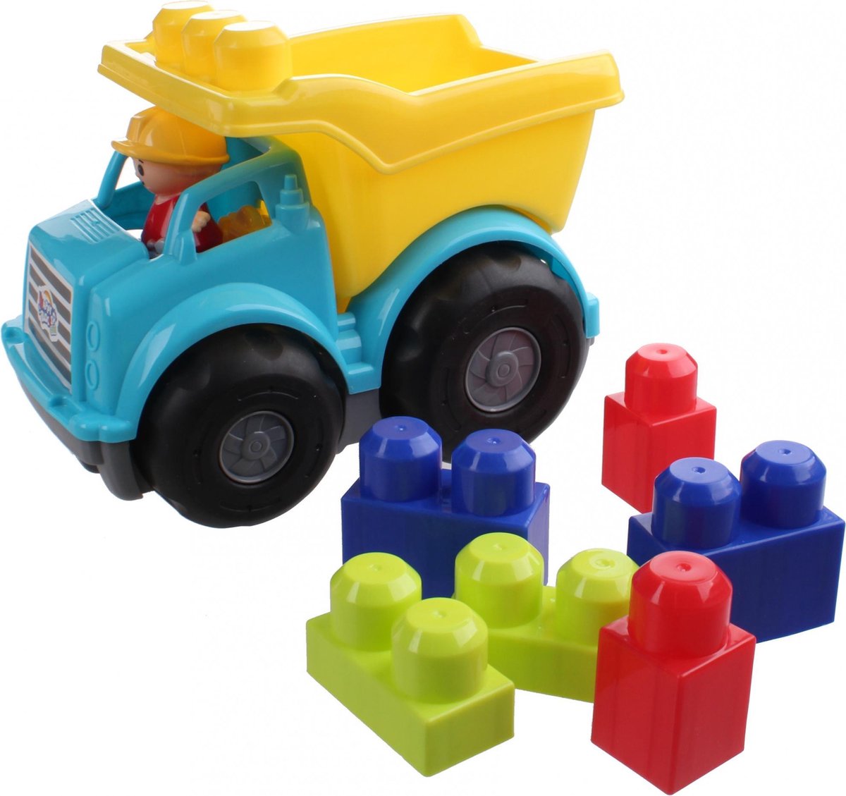Let's Play Kiepwagen Met Bouwblokken 8-delig Blauw/geel