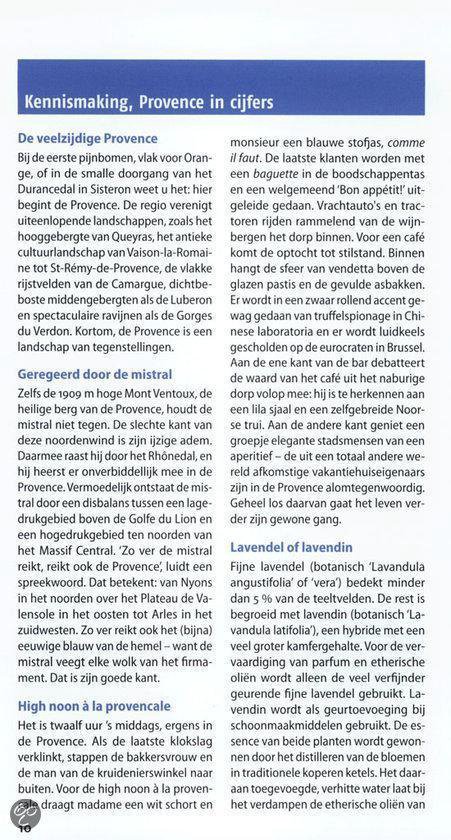 Tekst over de Provence, met een afbeelding van lavendel en een kortingsbon.