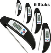 Digitale Vleesthermometer - Kookthermometer - Suikerthermometer - Uitklapbare Sonde (-50°C tot 300°C) 5 x Zwart