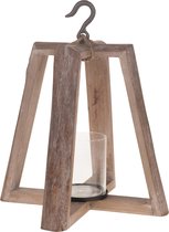 Hangende houten lantaarn met glas - eikenhout - natural-wash - 43 x 43 x 50 cm